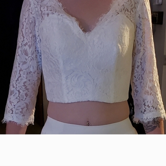 Two Piece White Lace Bohemian Boho Wedding Dress Size 4 Mint Condition - Picture 3 of 16
